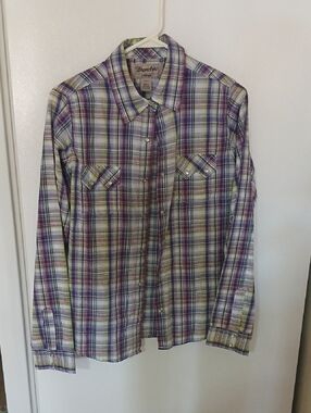 Wrangler Purple and Green Plaid Kids Button-Down Shirt